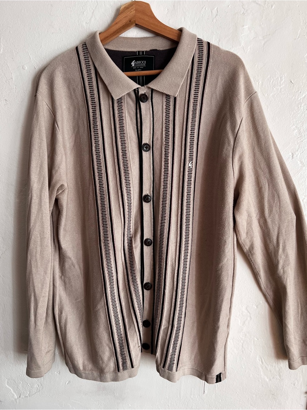Men's Gabicci Collezione Taupe Button-Up Polo Cardigan Sweater
